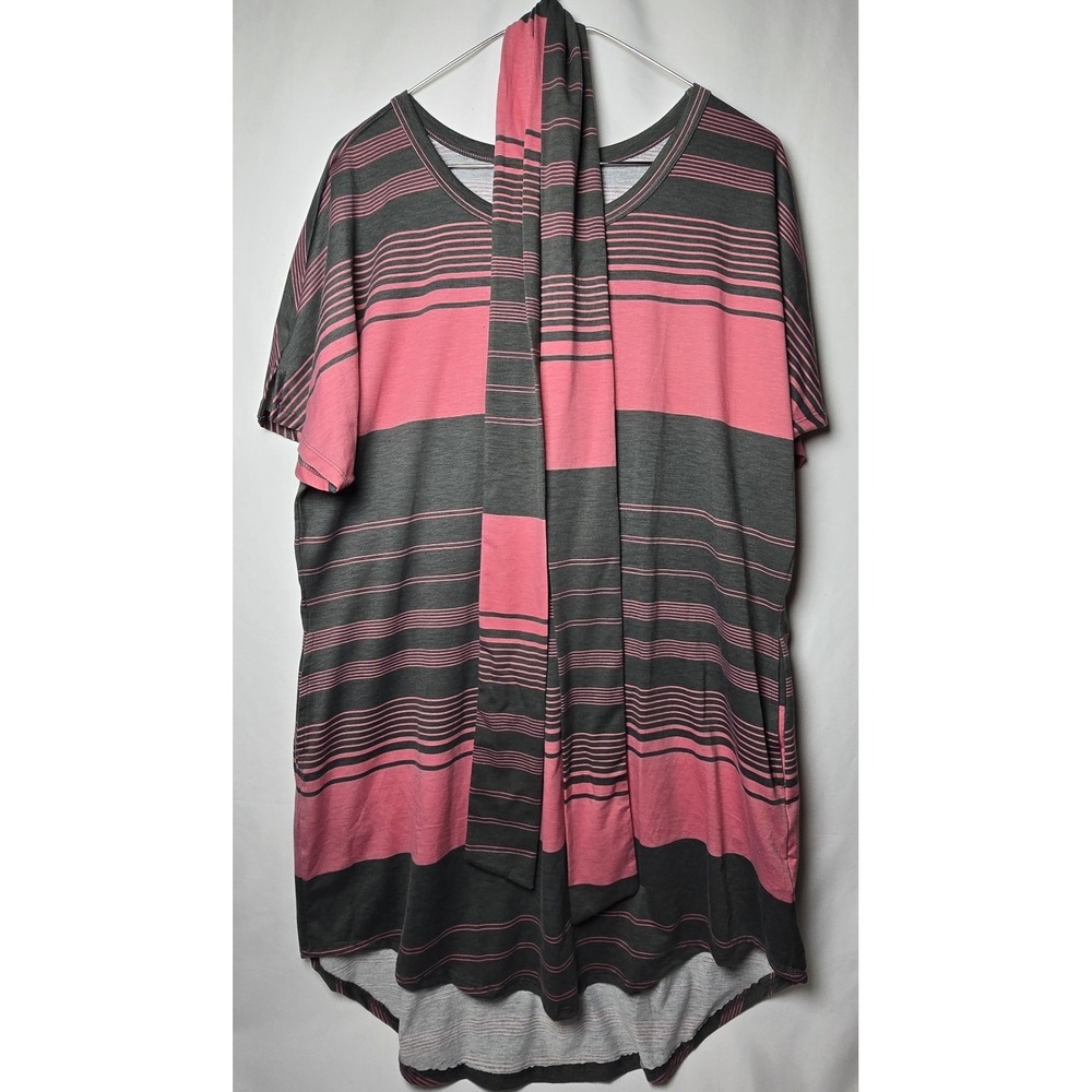 Marly Lularoe Dress Belt Knee Length  NWT Unicorn Gray Pink Ombré‎ Stripes XL